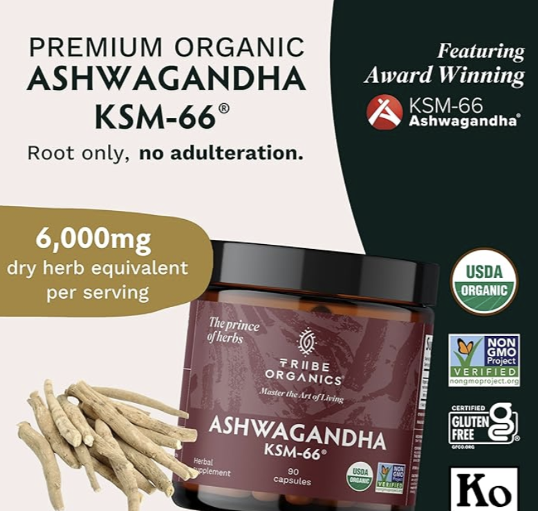 TRIBE ORGANICS Ashwagandha KSM 66 Pure Organic Root Powder Extract Ayurvedic Supplement